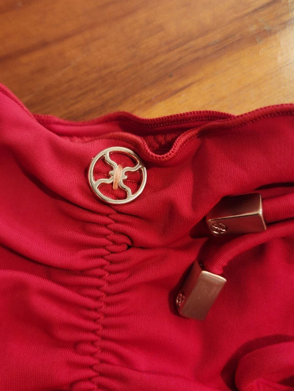 Vix Paula Hermanny SZ Small Red Ruffle Tie-Side Bikini Bottom Gold Accents
